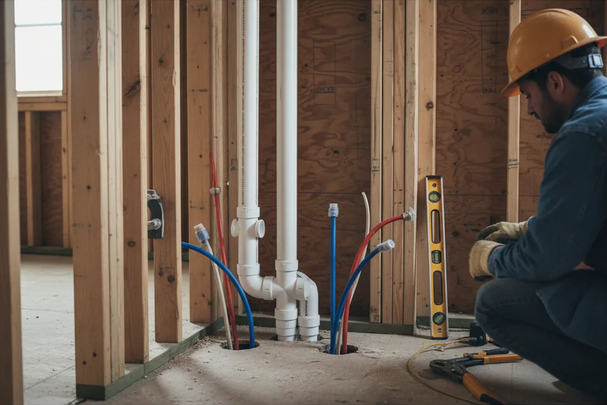 Drain and supply rough-in during Leak Detection in Laurinburg